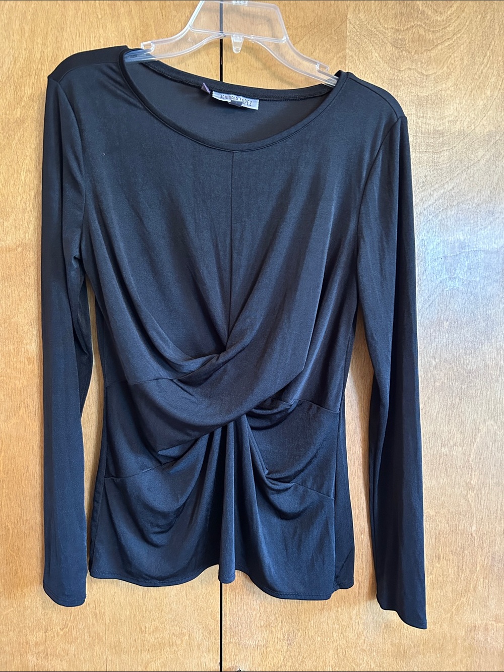 Jennifer Lopez Women's Black Twist-Detail Long Sleeve Blouse